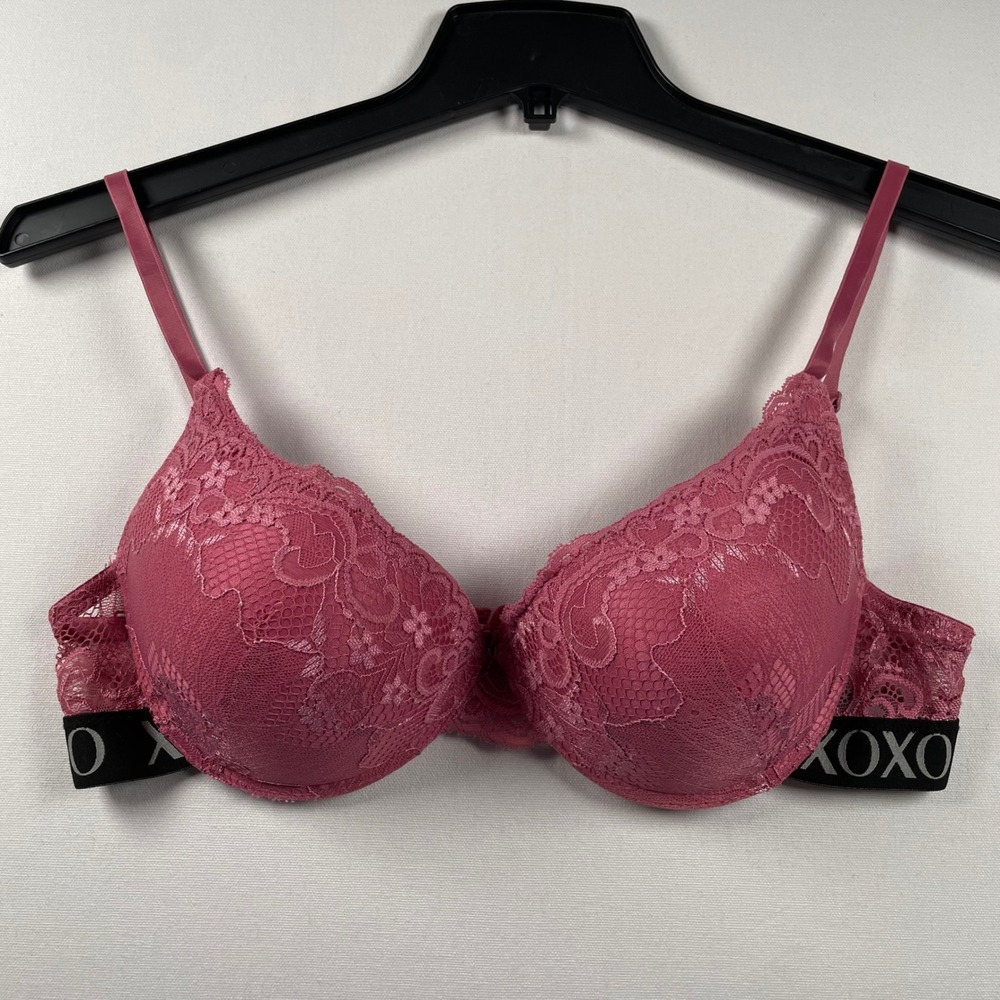 XOXO Rose Pink Floral Lace Push Up Bra Logo Band 38C Style 2267-70